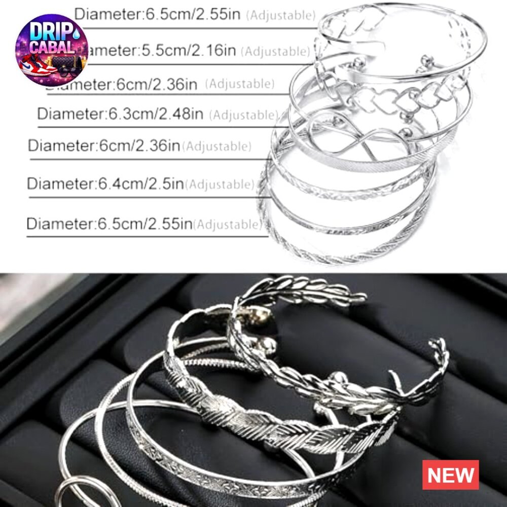 Silver Bangle Bracelet Set Stackable Boho Chunky … - image 6